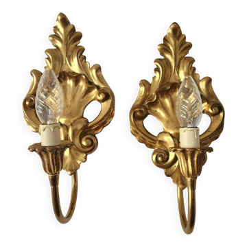 Set of 2 Neo-Classical Louis XV Rococo Wall Lamps gilded, Belgium,1950-70er