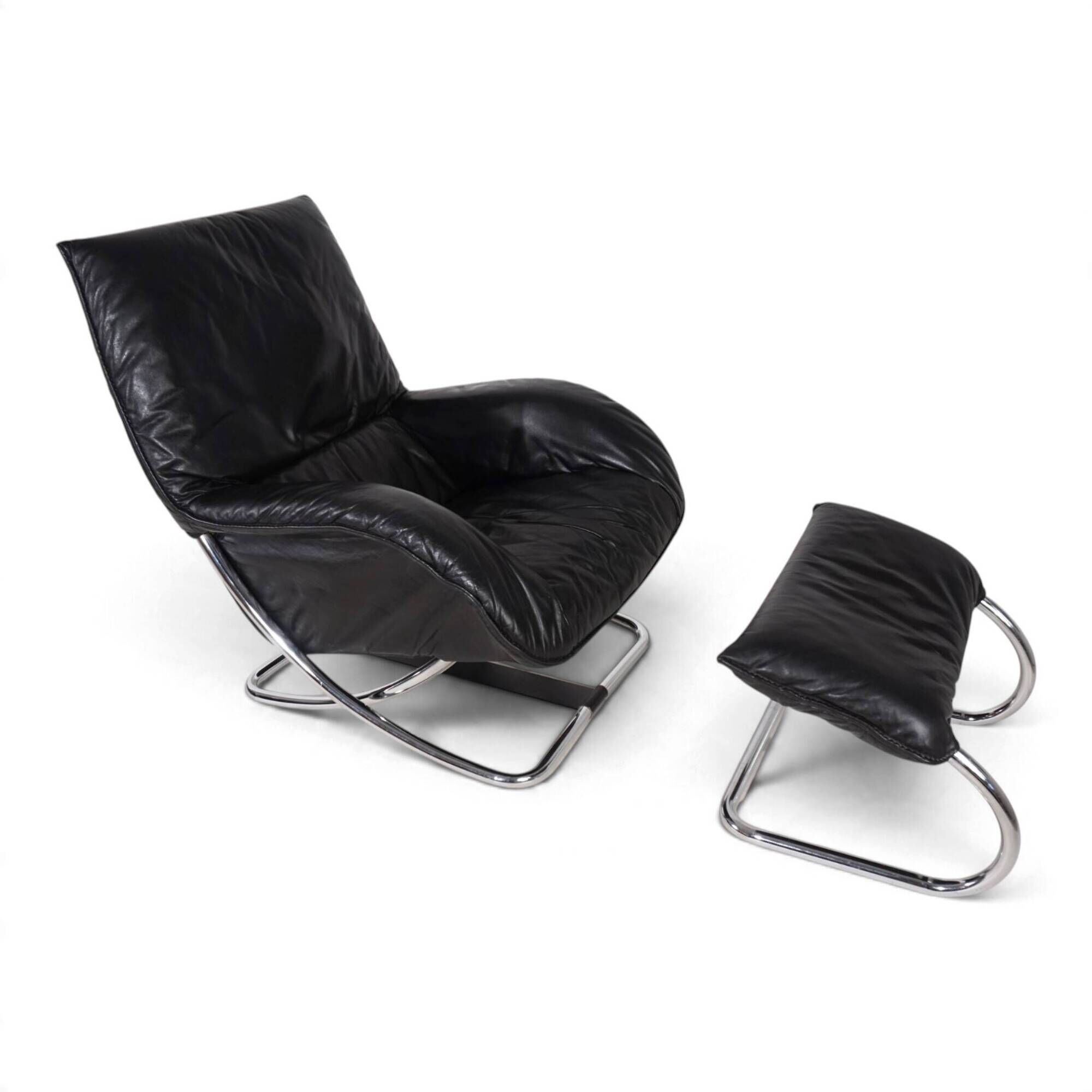 WK Möbel leather lounge chair with ottoman by Robert Haussmann, 1970