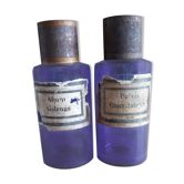 Pair of flasks pharmacy blue glass