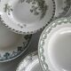 Set of 6 blue and green ironstone deep plates, French earthenware.