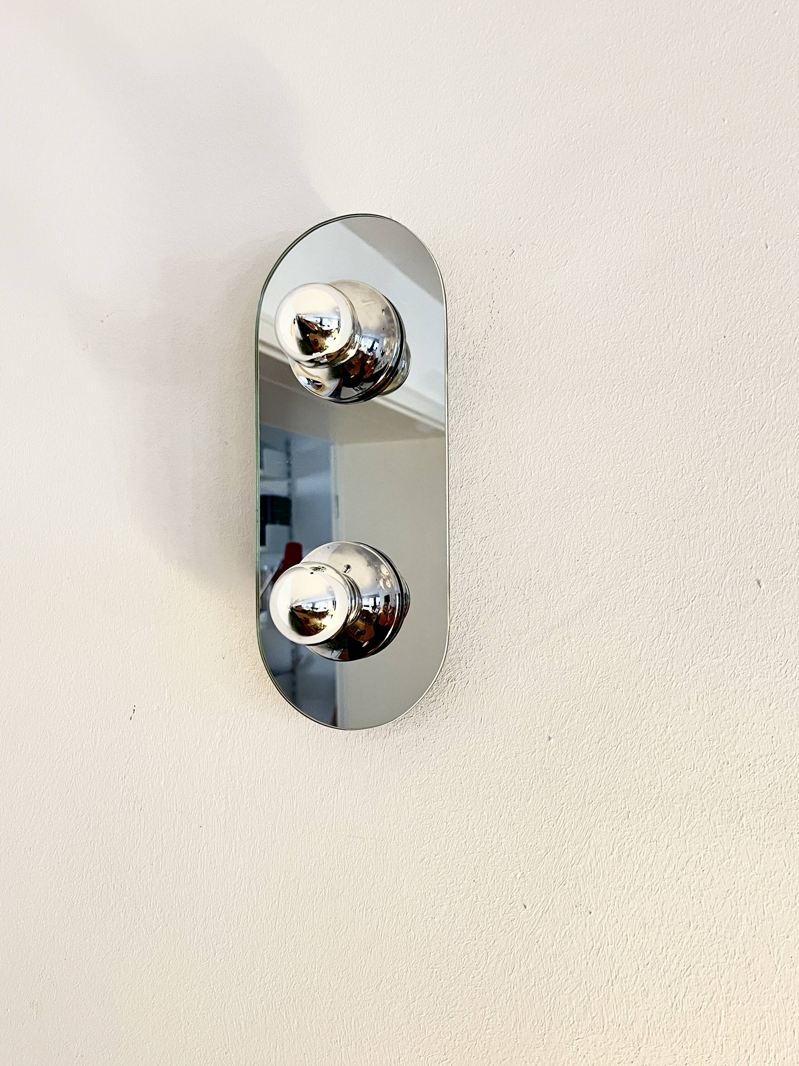 Vintage eglo wall lamp, mirrored glass & metal sconce, germany, 1980s