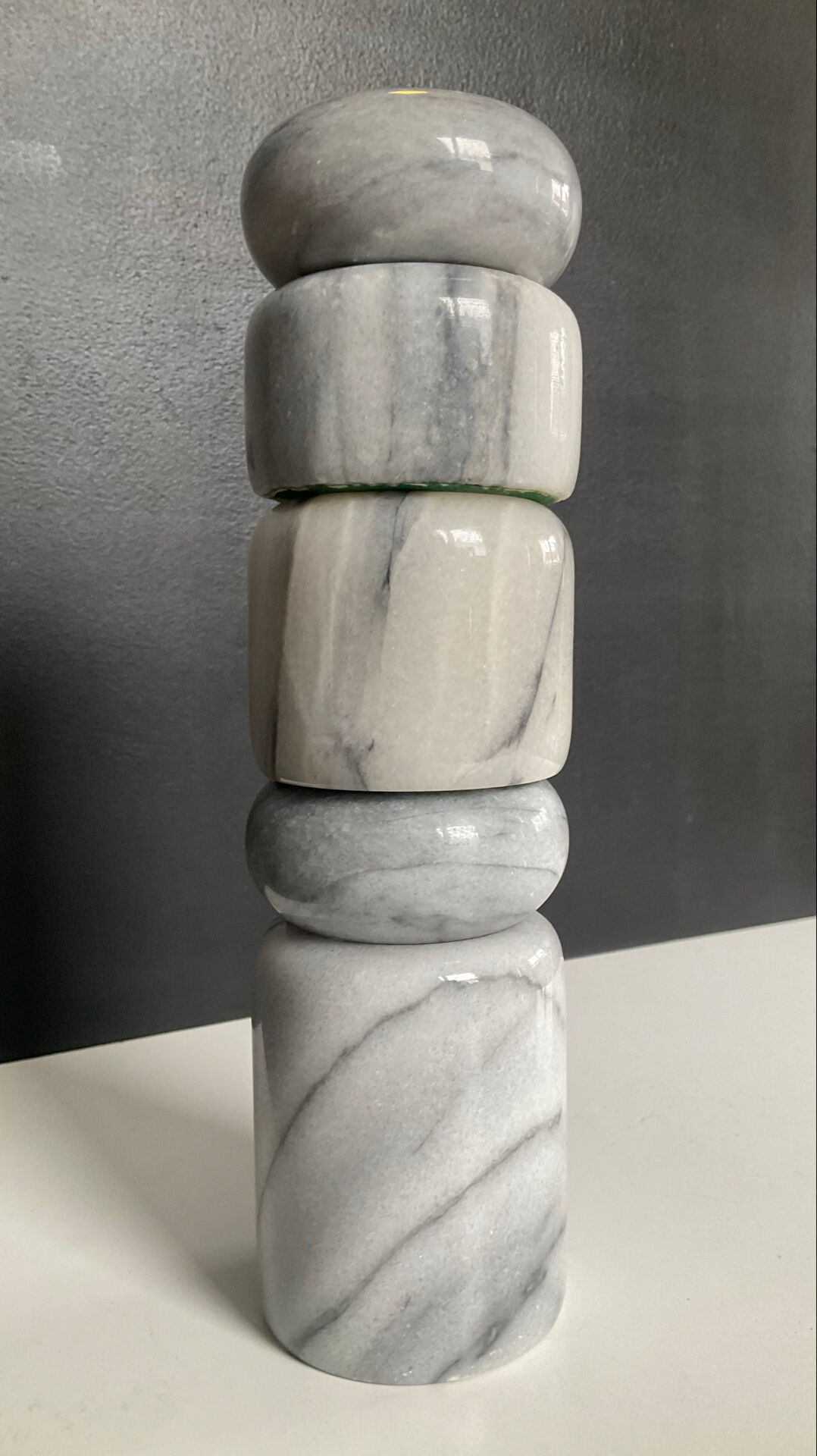 Set of 5 nesting candle holders in white marble.