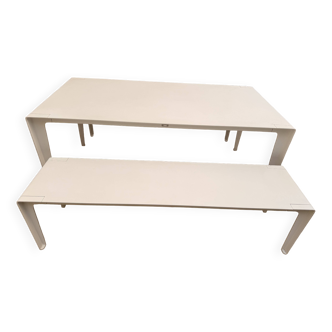 Outdoor dining set (table + 2 benches) - Tribu brand - very good condition