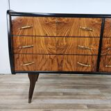1950s six-drawer chest of drawers with glass top