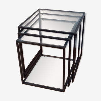 Metal and glass gigognes tables