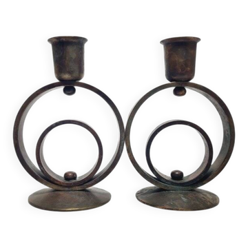 Candélabres en laiton Art Déco, années 1930, ensemble de 2