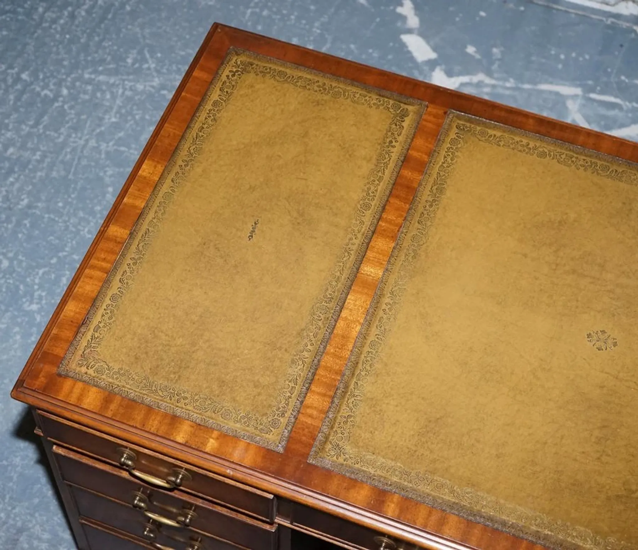 Vintage Green Hunter Leather Pedestal Desk by Bevan Funnell