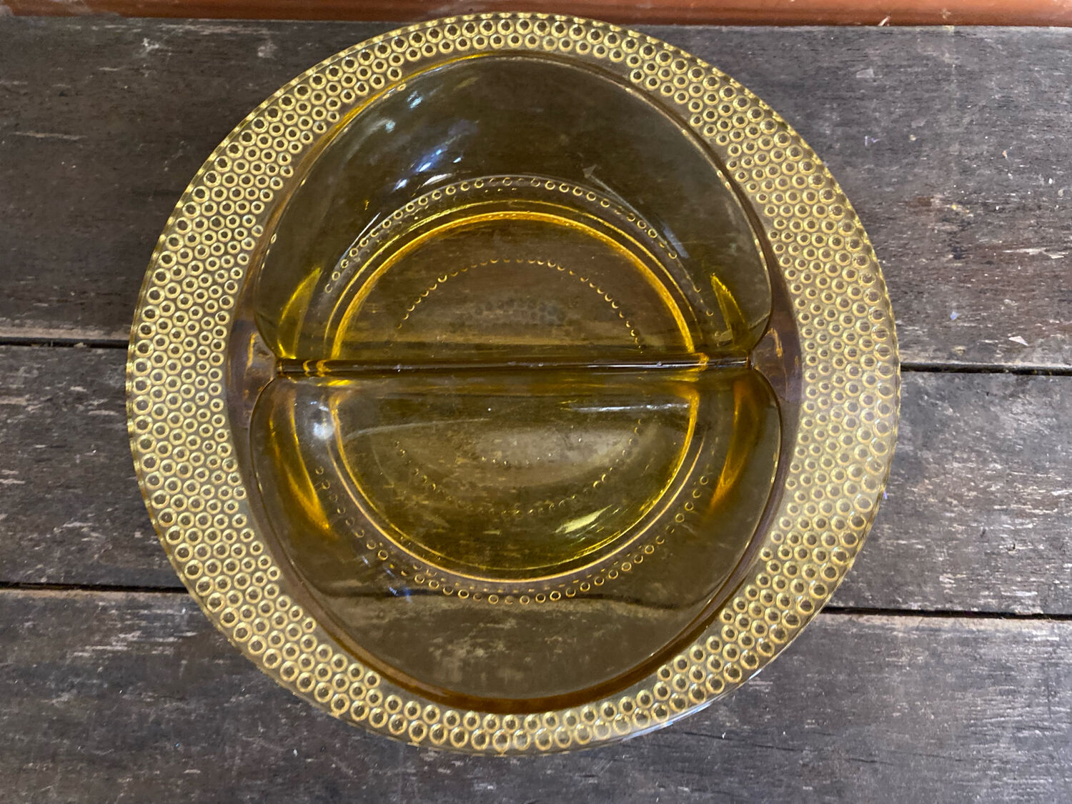 Bol Vide Poche Ancien Verre Moulé Jaune Ambré Rang De Perles Années 50