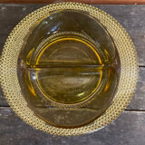 Bol Vide Poche Ancien Verre Moulé Jaune Ambré Rang De Perles Années 50