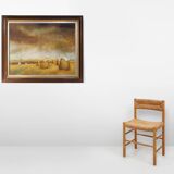Large signed painting of a hay landscape from the Belgian painter Frank Bog