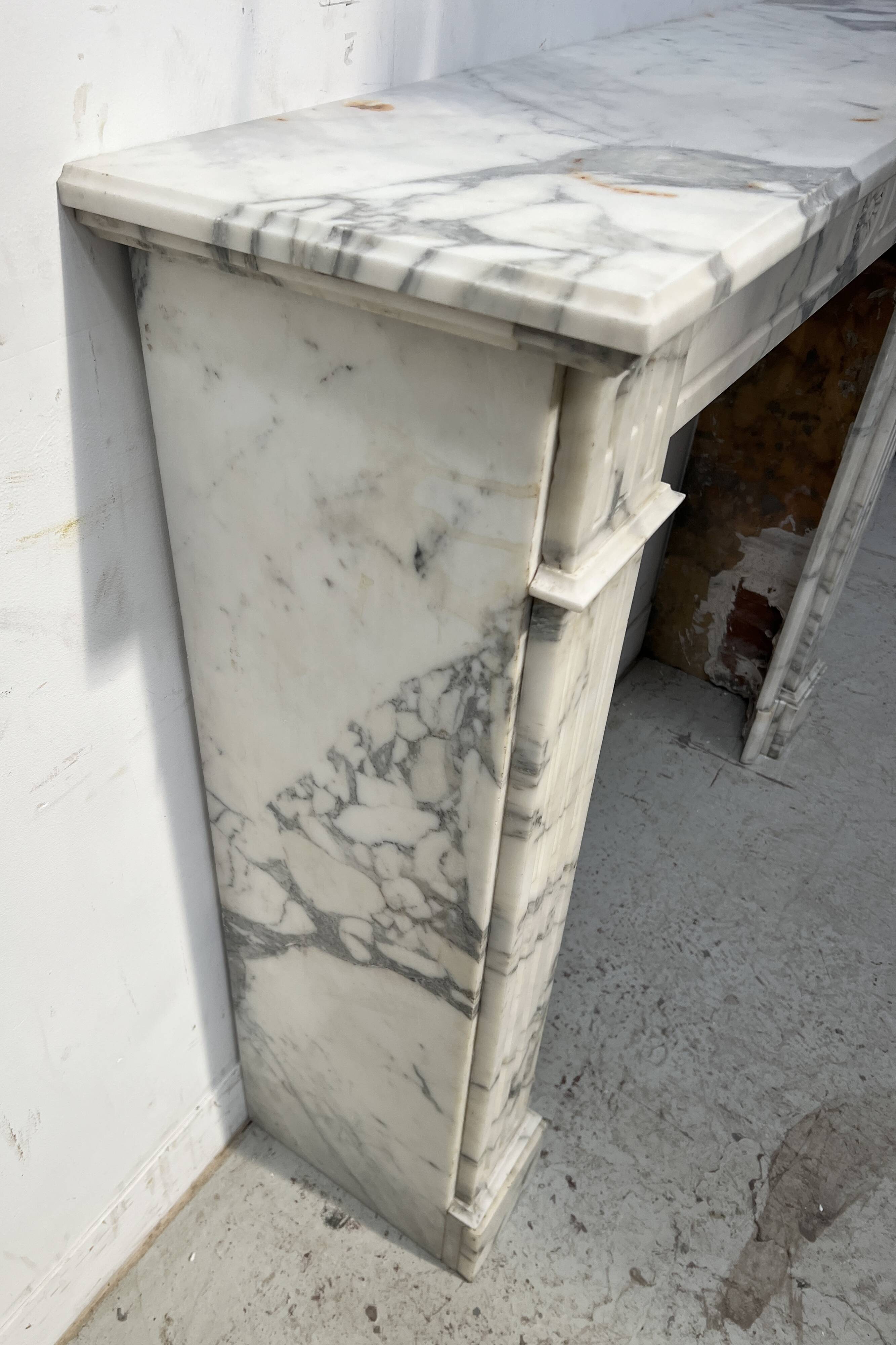 Louis XVI Style White Veined Carrara Marble Fireplace 19th Century