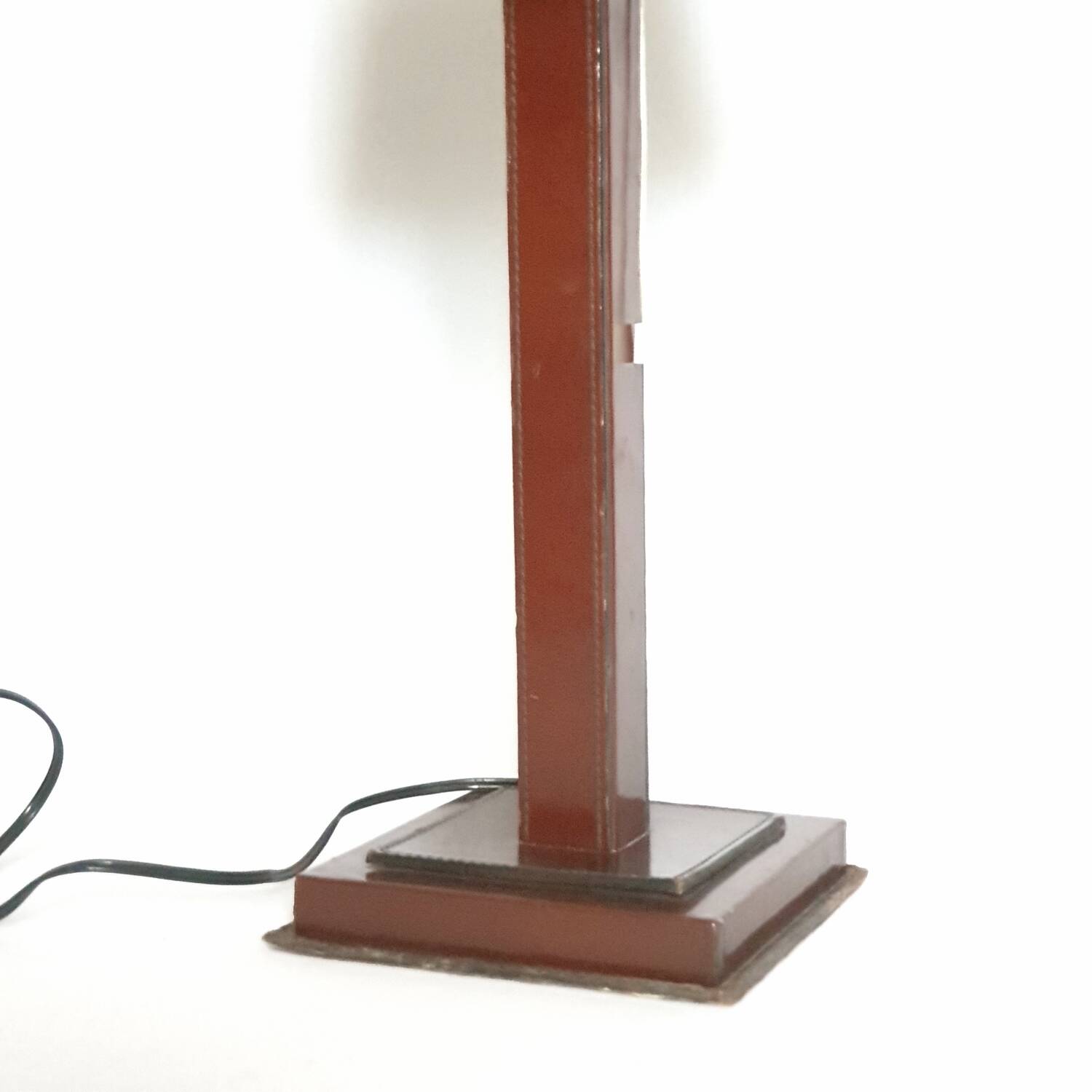Leather lamp, saddle-stitched, 1960s vintage France.