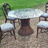 Maugrion rattan table and its 4 chairs