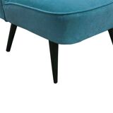 Set of azure blue club armchairs in solid beech, Mid-Century design from Hungary, 1950s.