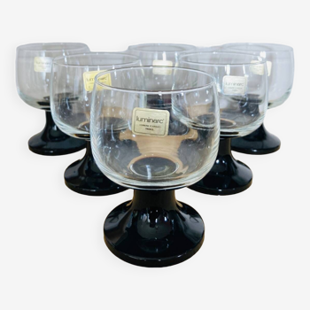 X6 verres à pied noirs Luminarc France années 70-80