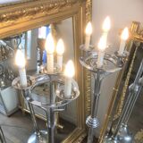 Pair of chrome metal flashlights, circa 1970, 8 lights, 160 cm