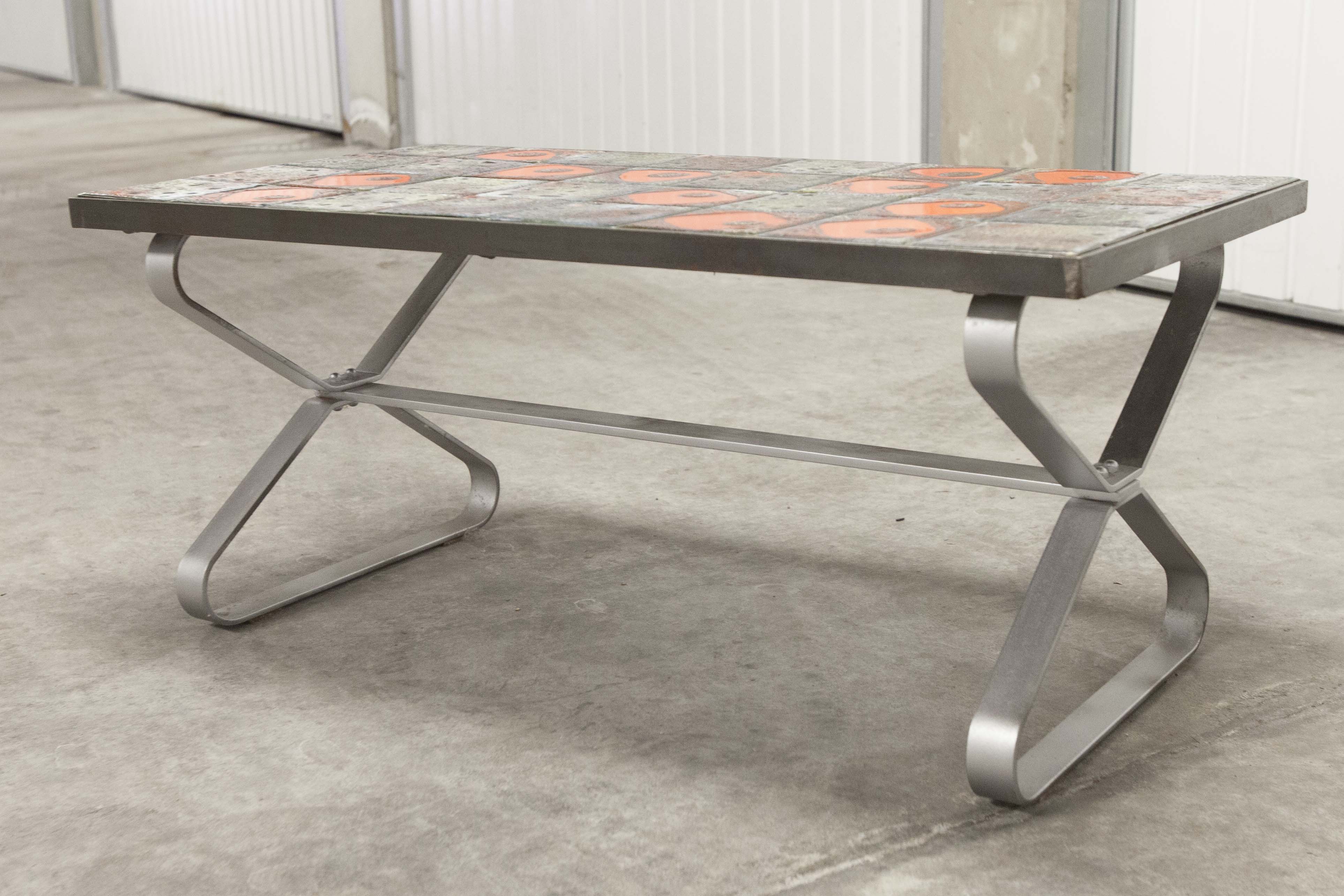 Seventies iron and ceramic coffee table