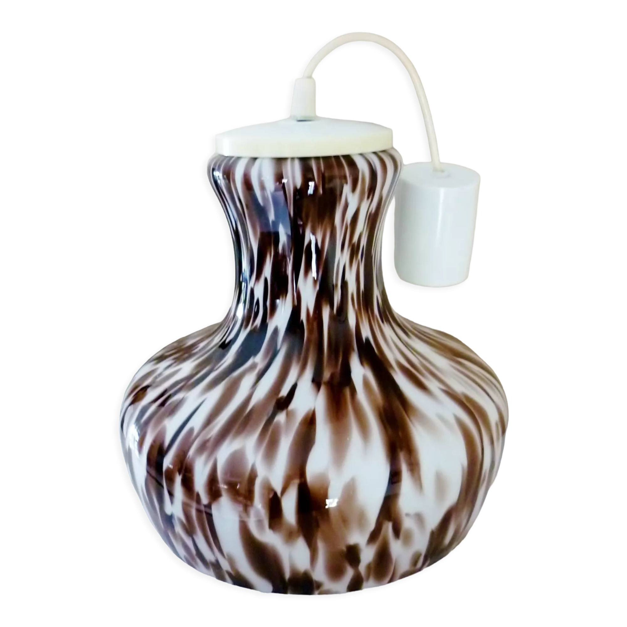 Pendant light in white opal glass with black speckles, 1960s/1970s