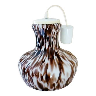 Pendant light in white opal glass with black speckles, 1960s/1970s