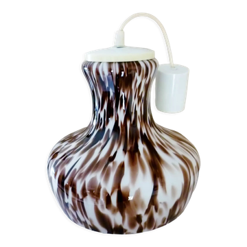 Pendant light in white opal glass with black speckles, 1960s/1970s