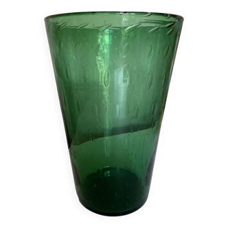 Vase XXXL travail italien 1960 en verre d'Empoli soufflé bulles