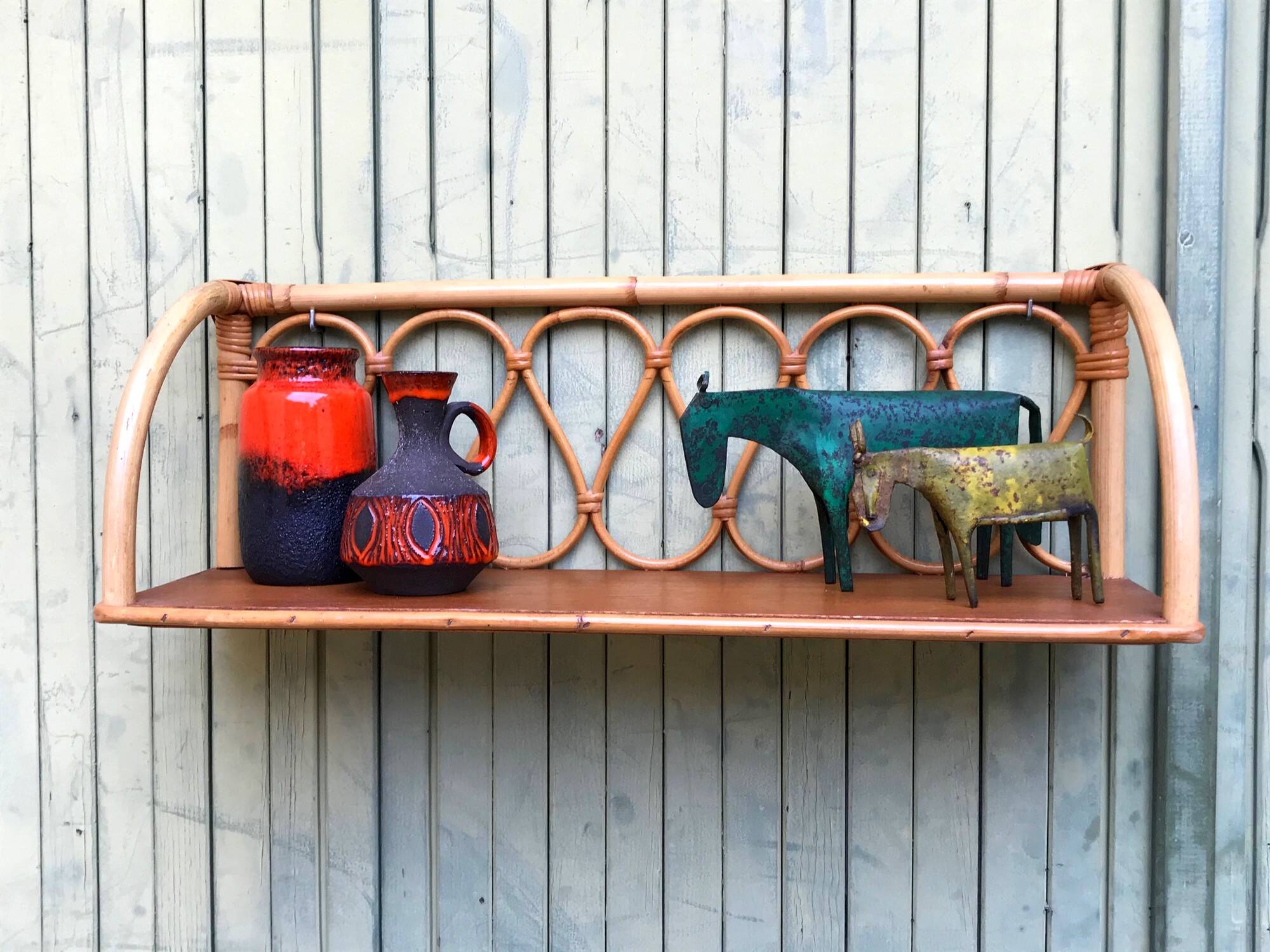 Vintage rattan shelf from the 60s