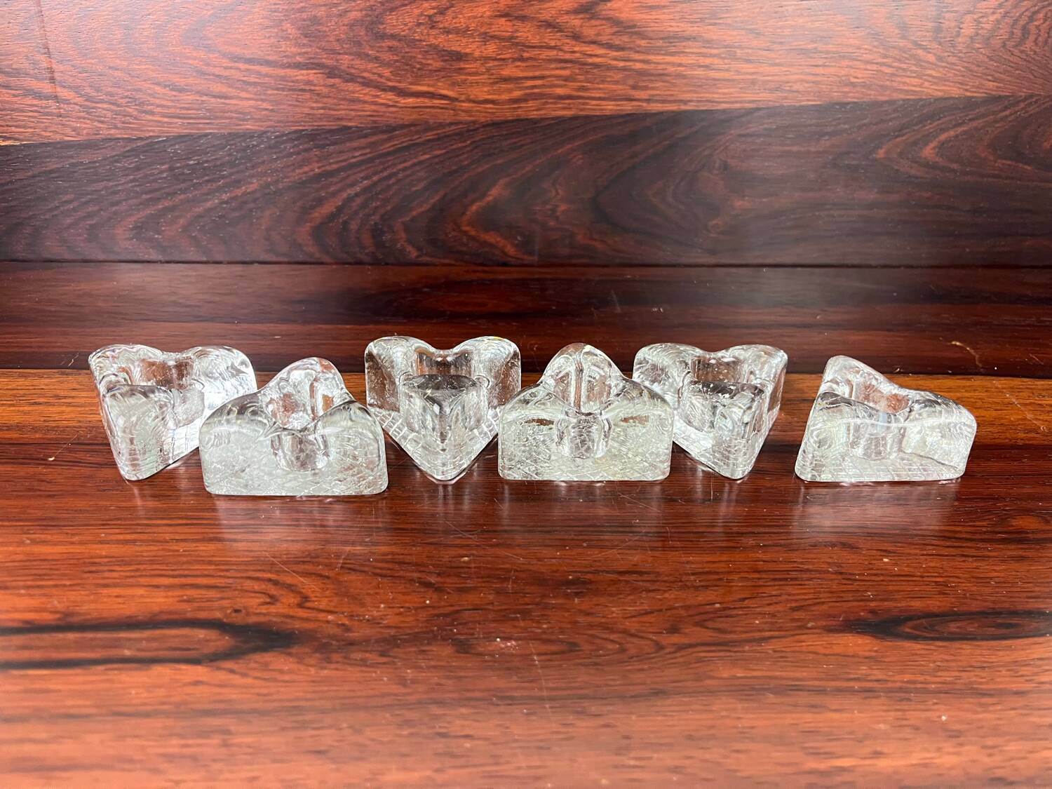 6 ice cube candle holders, molded glass
