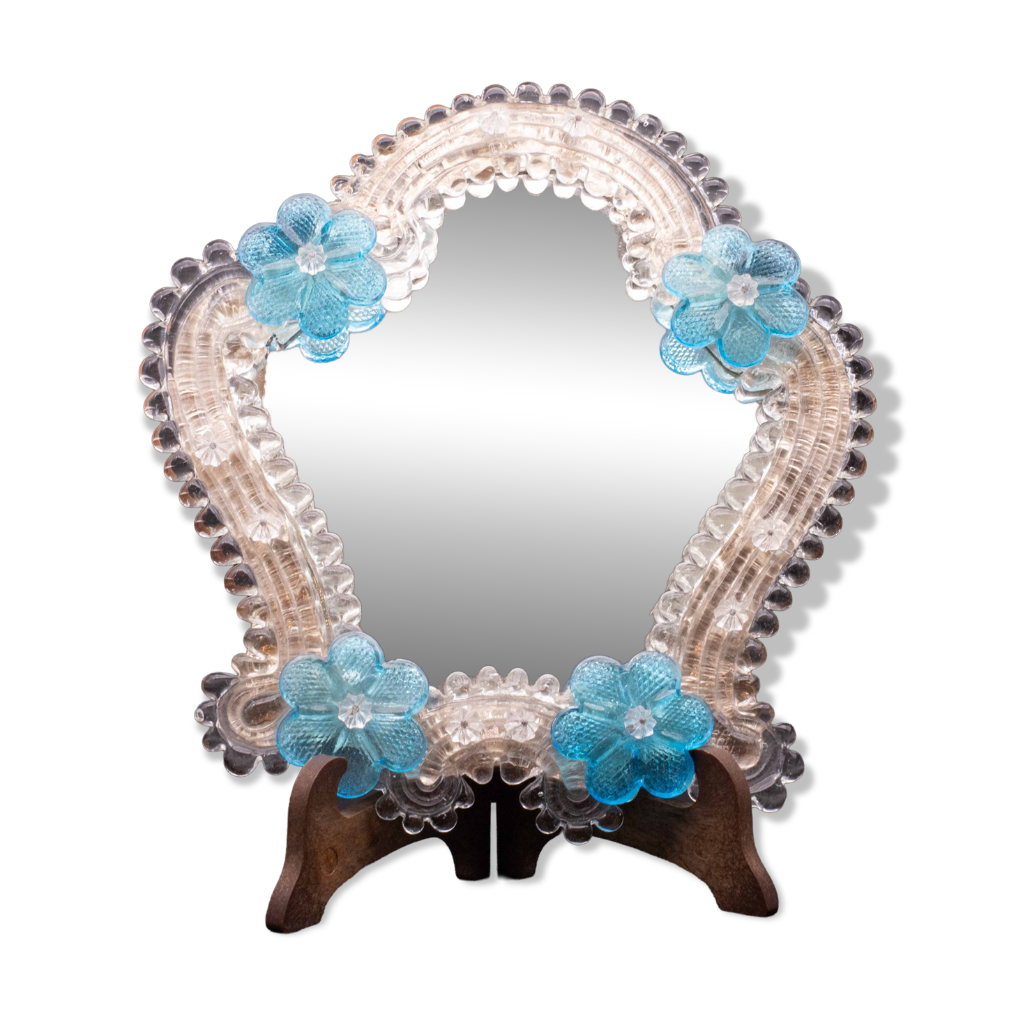 Classic Vintage Venetian Murano Bue Flower Glass Mirror, 1970s