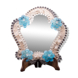 Classic Vintage Venetian Murano Bue Flower Glass Mirror, 1970s