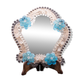 Miroir vénitien vintage classique en verre de Murano bleu à fleurs, années 1970