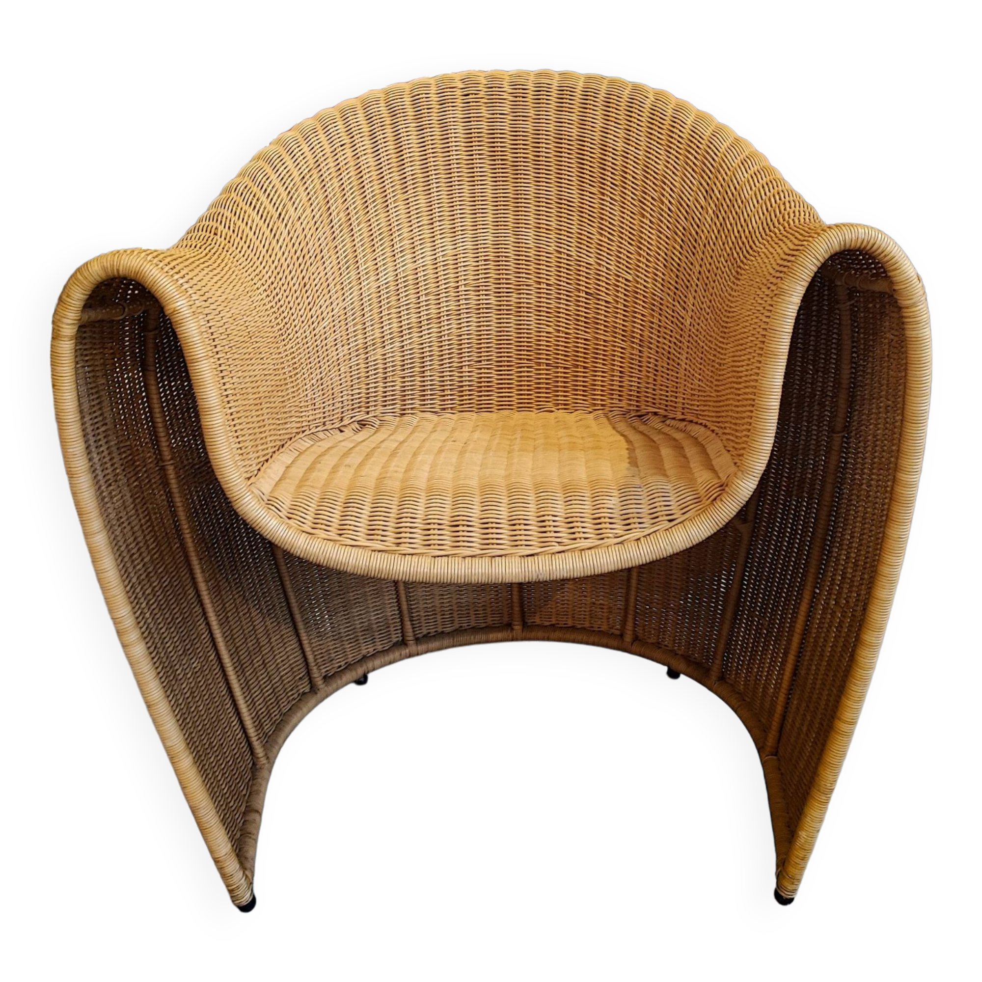 Vintage Driade King Tubby Rattan Armchairs by Miki Astori