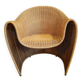 Vintage Driade King Tubby Rattan Armchairs by Miki Astori