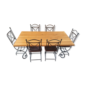 Table chêne & chaises - fer