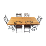 Table chêne & chaises en fer forgé