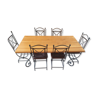Oak table & wrought iron chairs