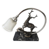 Art Deco night light featuring a deer on a marble base.
