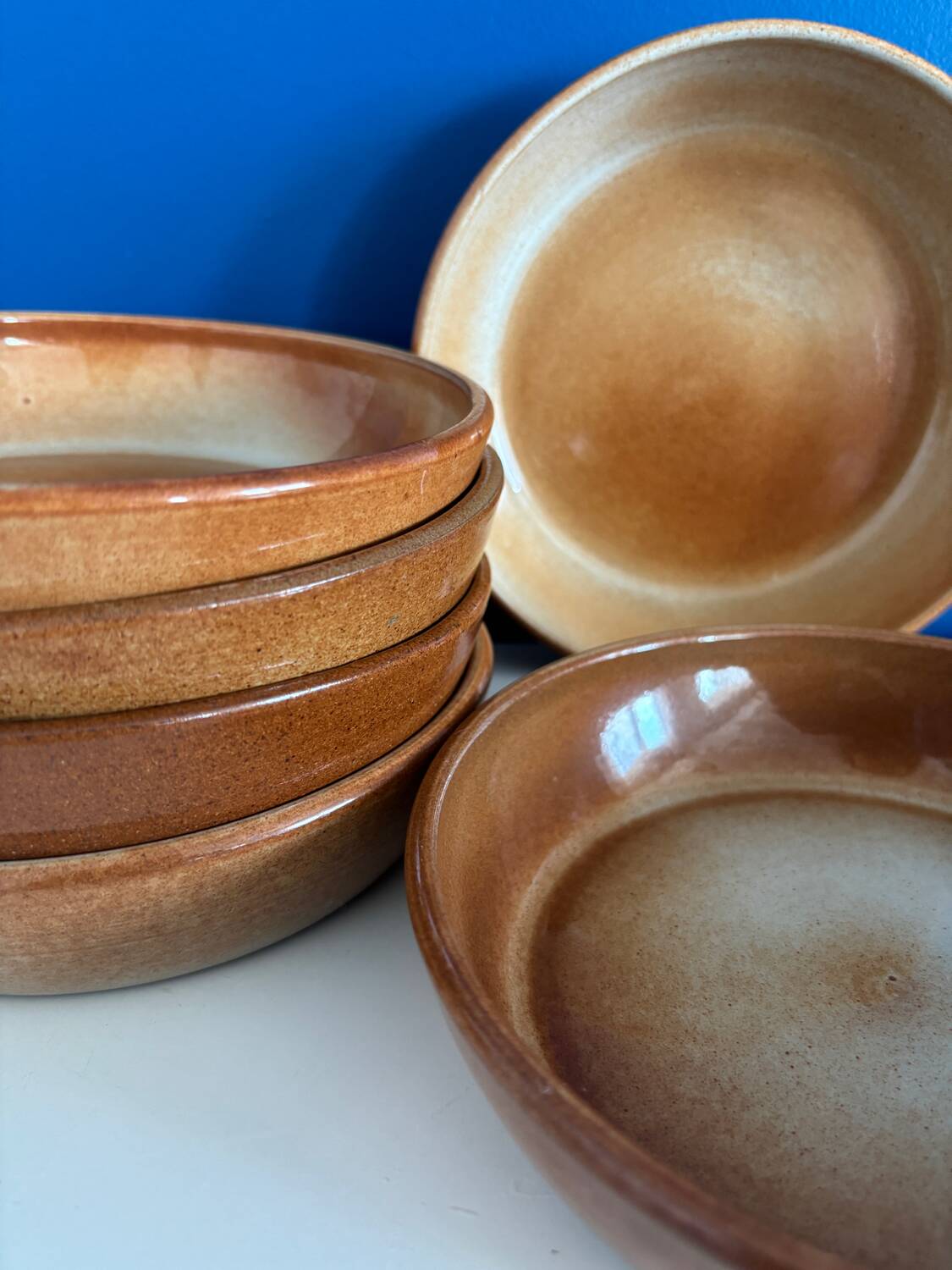 Montgolfier stoneware soup plate set with rims made in France vintage - varnished stoneware