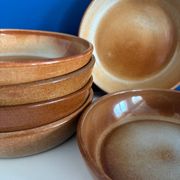 Montgolfier stoneware soup plate set with rims made in France vintage - varnished stoneware