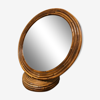 Round rattan mirror to lay