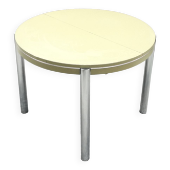 Table ronde extensible, motifs carreaux vichy fin 1970 - Ø100