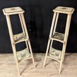 Pair of large painted wooden side tables with three tops.
