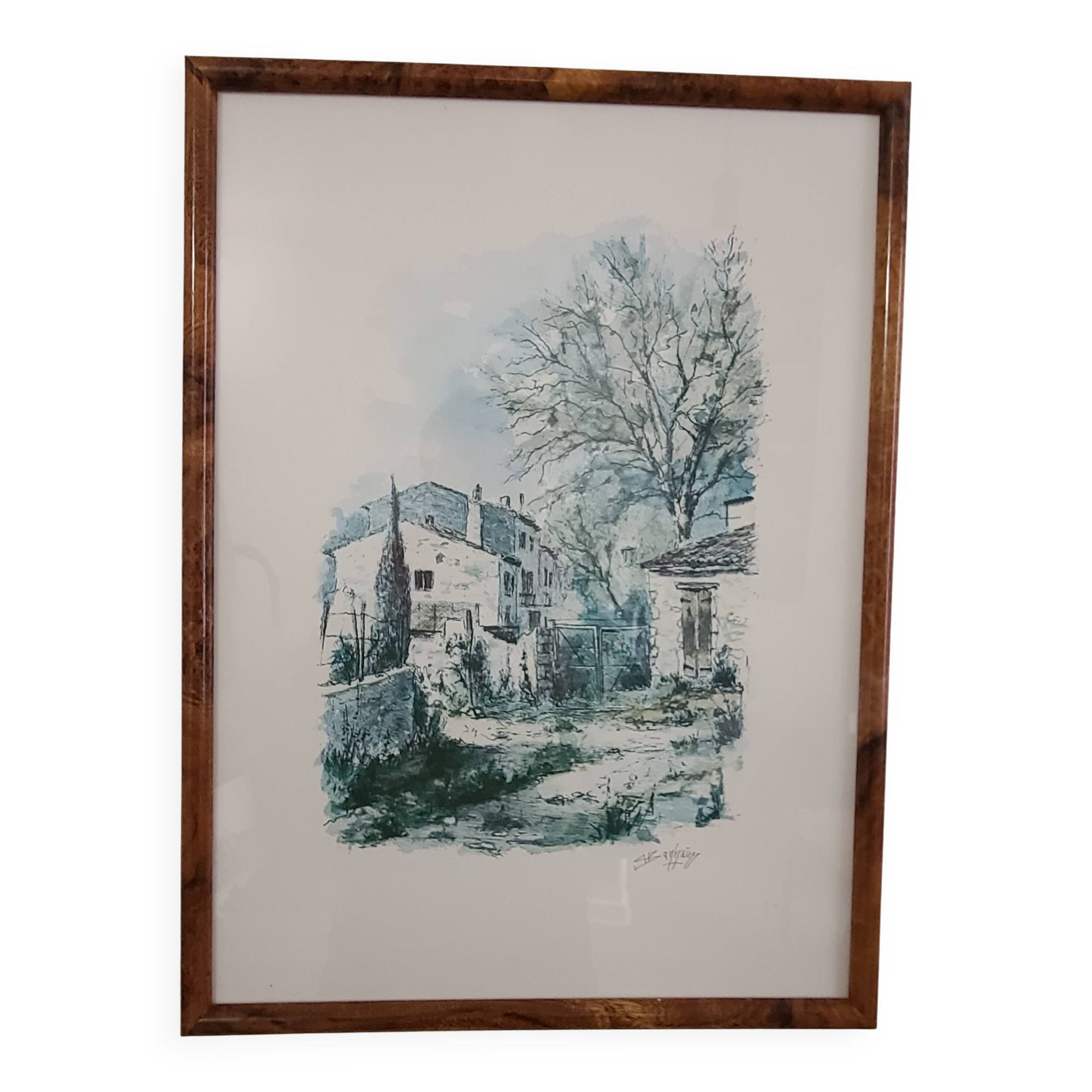 Magnificent Print (Lithograph/Watercolor) Provençal Village Scene