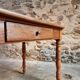 French vintage dining/desk table – oak and walnut – marble top – 1960s writing table with drawer
