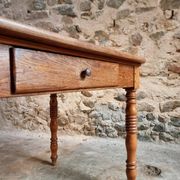 French vintage dining/desk table – oak and walnut – marble top – 1960s writing table with drawer