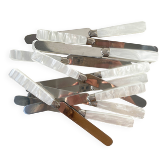 12 vintage Bakelite stainless steel knives with mother-of-pearl effect Art Deco style