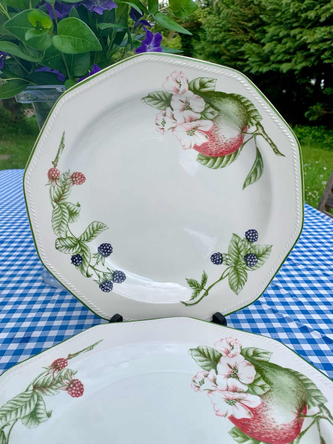 Six vintage flat English plates by Churchill Staffordshire.