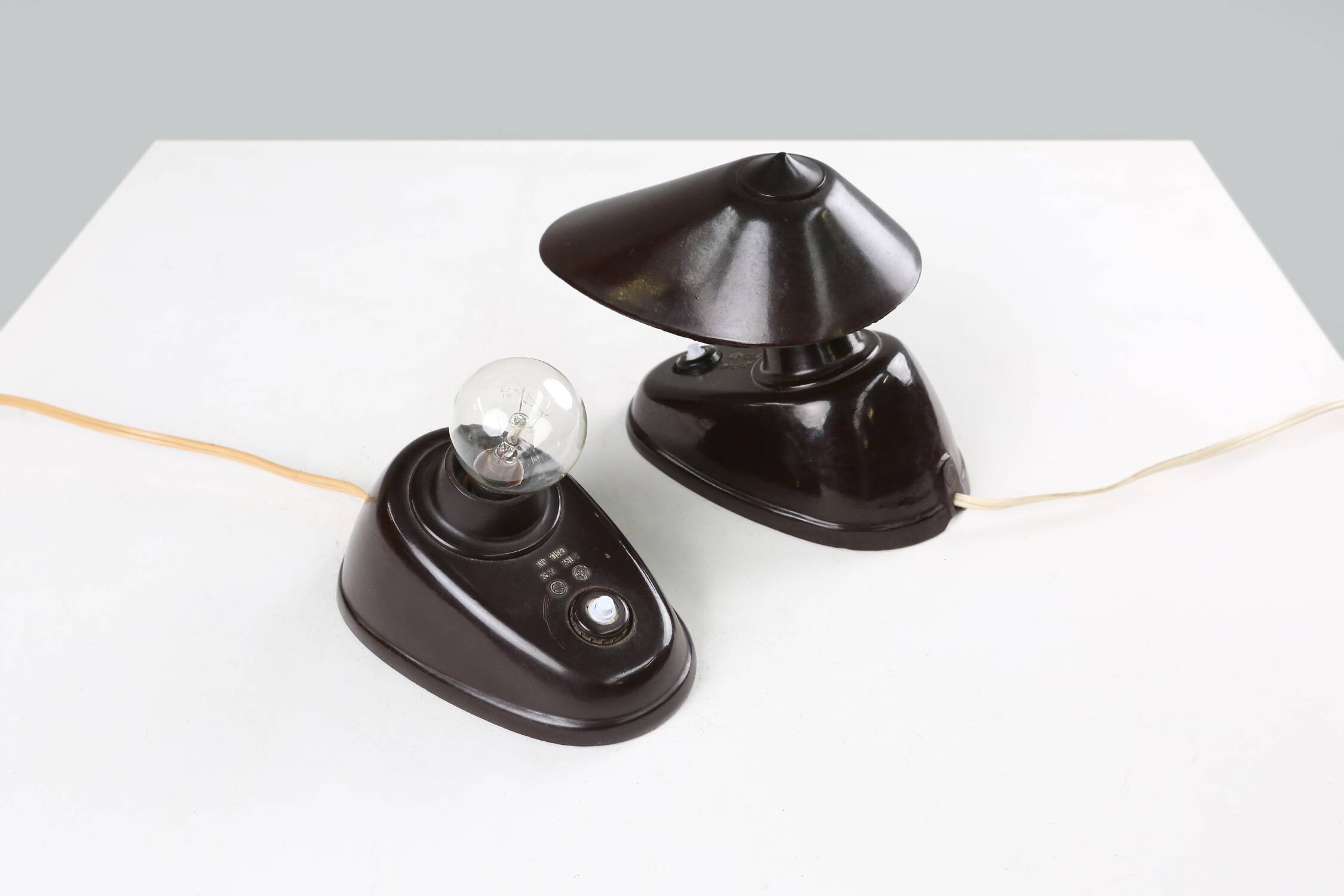 Brown Bakelite Lamps by Bauhaus for ESC Zukov 1930s