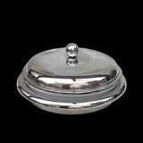 Plat de service couvert en métal argenté et porcelaine Ginori, Italie années 50-60