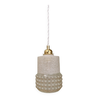 Vintage globe pendant light in white and transparent glass
