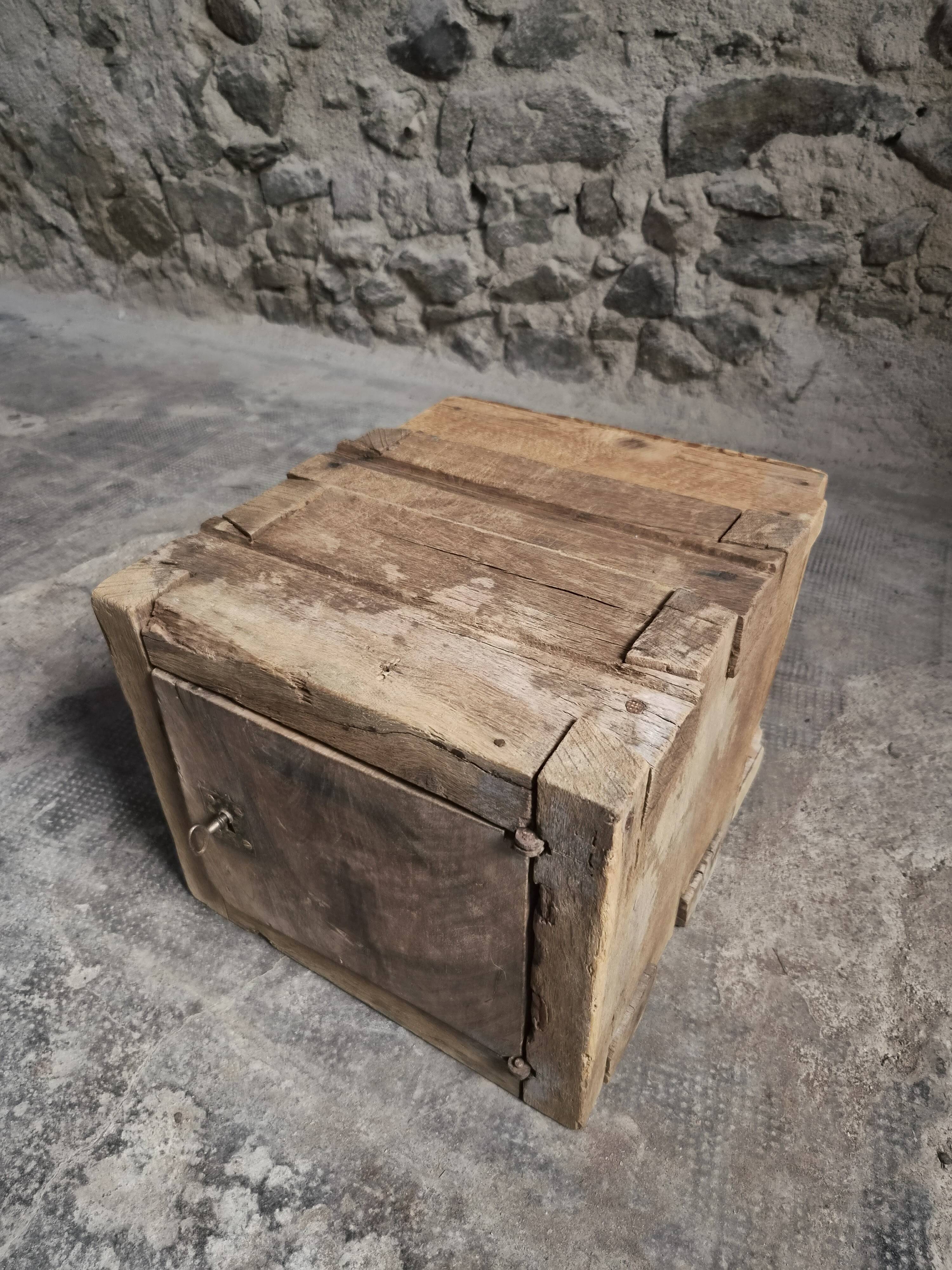 French antique oak safe, lockable rustic chest, circa 1750–1850.